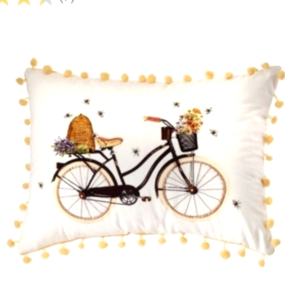 Embroidered Bike with Beaded Beehive Pillow by Valeri...QVC,,NEW - Picture 7 of 14